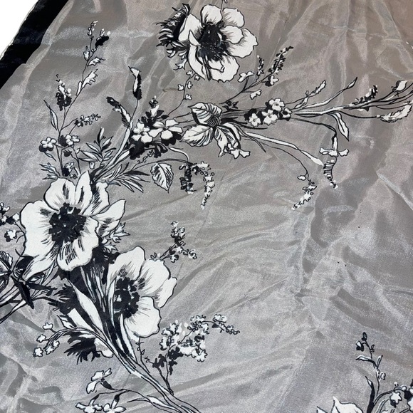 Vintage Hand Rolled Silk And Rayon Scarf Made In Japan Black White Floral Square - Picture 3 of 4